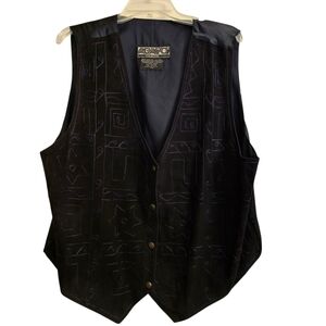 Vintage Agapo Navy Blue Suade Leather Western Embroidered Vest
